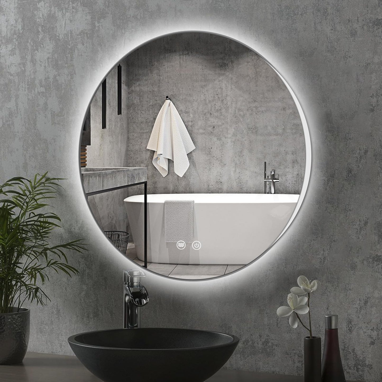 Round Bathroom Mirror Frameless with LED