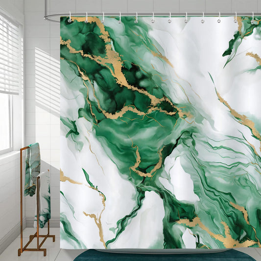 Shower curtain green and gold