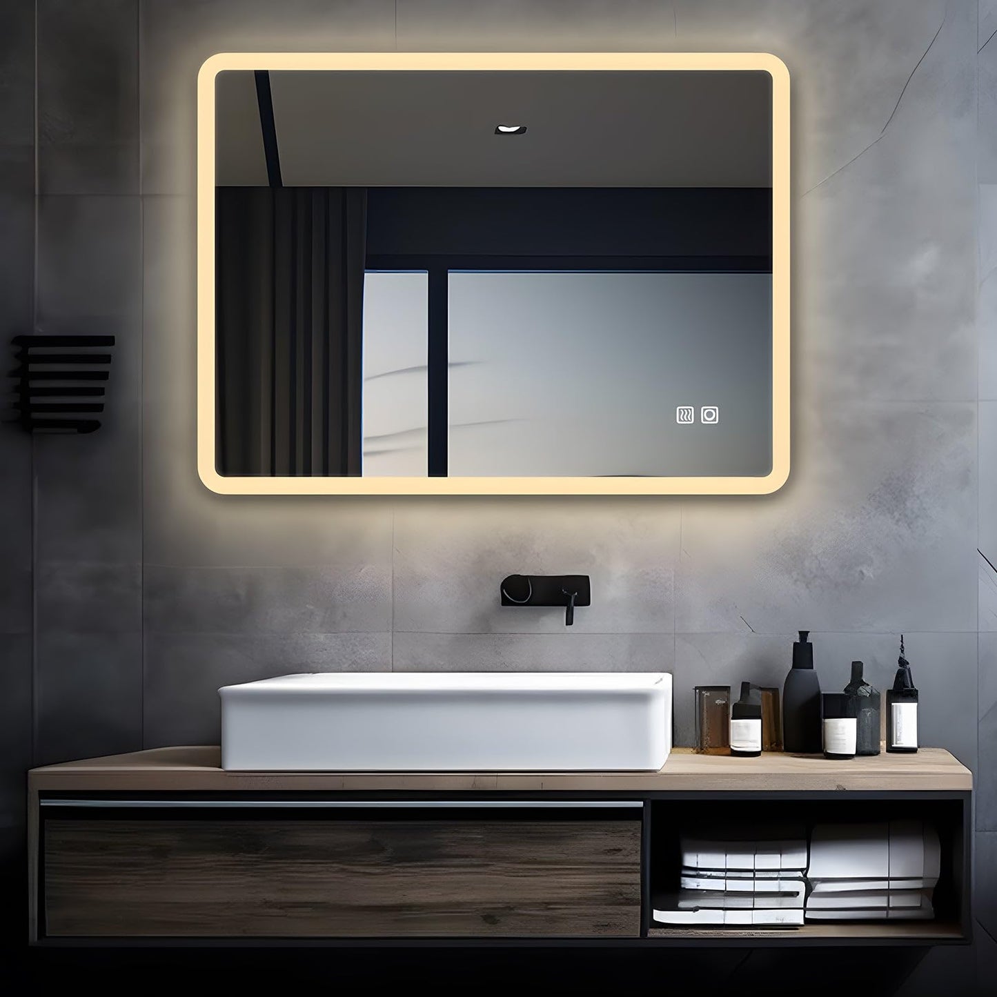 Bathroom mirror with touch switch